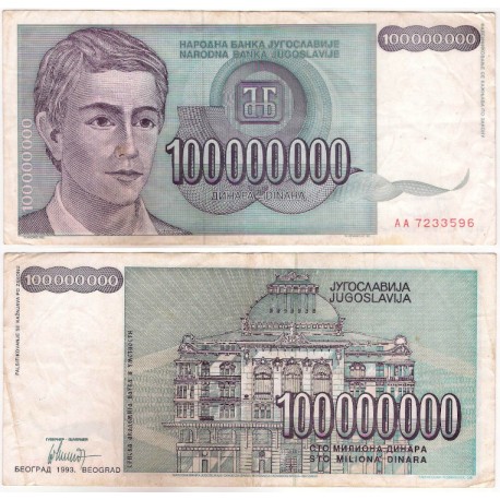 (124) Yugoslavia. 1993. 100.000.000 Dinara (MBC)