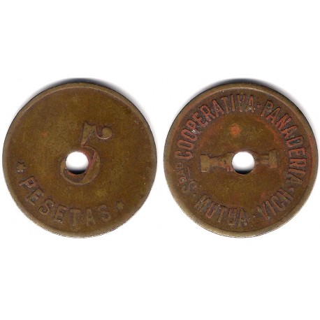 Sociedad Cooperativa. Panaderia. Vich. Mutua. 5 Pesetas (BC)