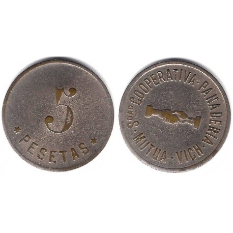 Sociedad Cooperativa. Panaderia. Vich. Mutua. 5 Pesetas (BC+)