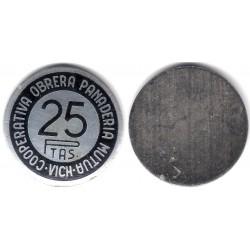 Sociedad Cooperativa. Panaderia. Vich. Mutua. 25 Pesetas (MBC)