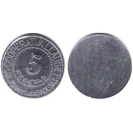 Cooperativa Llaudet. San Juan de las Abadesas. 5 Pesetas (EBC+)