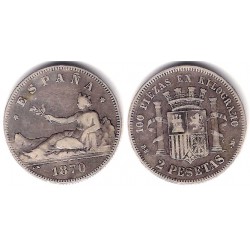 Gobierno Provisional. 1870*(18-74). 2 Pesetas (BC+) (Plata) Ceca de Madrid DE-M