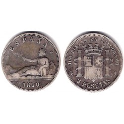 Gobierno Provisional. 1870*(18-73). 2 Pesetas (BC+) (Plata) Ceca de Madrid DE-M