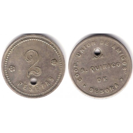 Cooperativa Unión de Amigos. San Quirico de Besora. 2 Pesetas (MBC+)