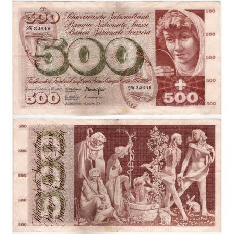 (51k) Suiza. 1973. 500 Francs (MBC+) Agujeros Grapa