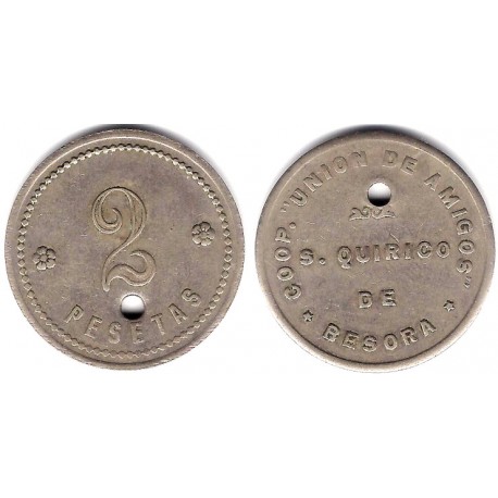 Cooperativa Unión de Amigos. San Quirico de Besora. 2 Pesetas (MBC+)
