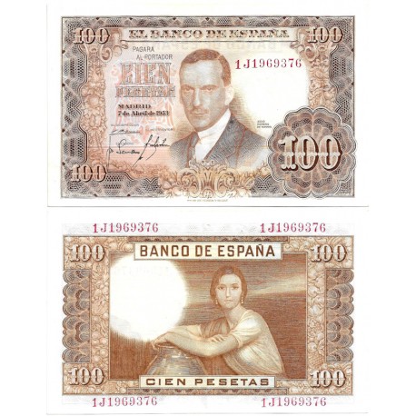 Estado Español. 1953. 100 Pesetas (EBC) Serie 1J