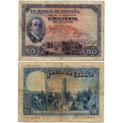 España. 1927. 50 Pesetas (BC) Sin Serie. Con Sello Republicano