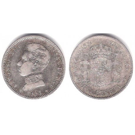 Alfonso XIII. 1903*(19-03). 1 Peseta (BC/BC+) (Plata) Ceca de Madrid SM-V