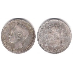 Alfonso XIII. 1896*(18---). 1 Peseta (BC/BC+) (Plata) Ceca de Madrid PG-V