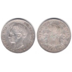 Alfonso XIII. 1900*(19-00). 1 Peseta (MBC-/BC+) (Plata) Ceca de Madrid SN-M