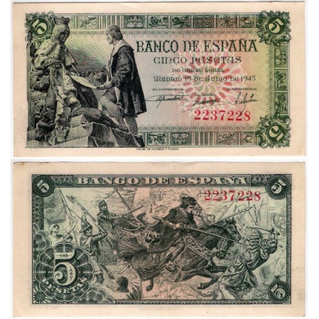 Estado Español. 1945. 5 Pesetas (EBC+) Sin Serie