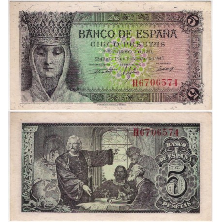 Estado Español. 1943. 5 Pesetas (EBC+) Serie H