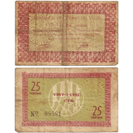 Codines del Vallés. 1937. 25 Céntimos (BC)