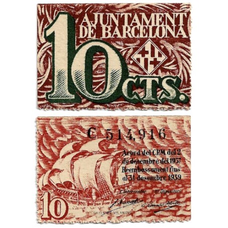 Barcelona. 1937. 10 Céntimos (SC) Serie C