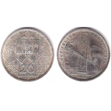 (592) Portugal. 1966. 20 Escudos (MBC+) (Plata)