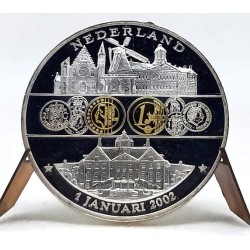 Medalla. Países Bajos. 2002. Transición Gulden a Euro (Proof) 40mm