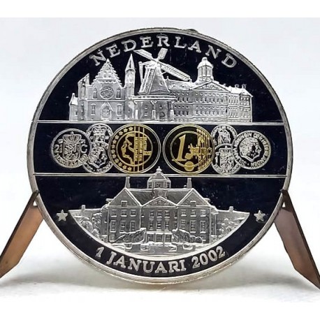 Medalla. Países Bajos. 2002. Transición Gulden a Euro (Proof) 40mm