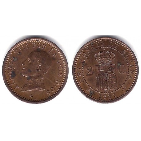 Alfonso XIII. 1911*(11). 2 Céntimos (MBC+) Ceca de Madrid PC-V