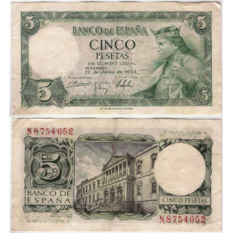 Estado Español. 1954. 5 Pesetas (BC+) Serie N
