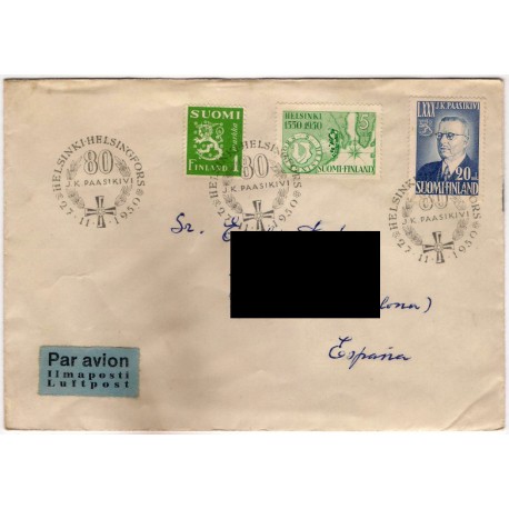 Sobre Primer Día. Finlandia. 1950. Varios Valores (Nuevo)