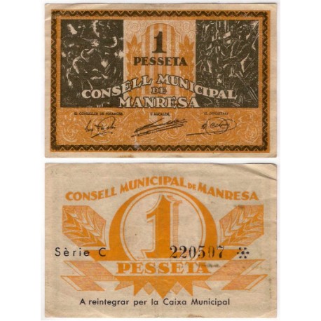 Manresa. 1937. 1 Peseta (MBC) Serie C