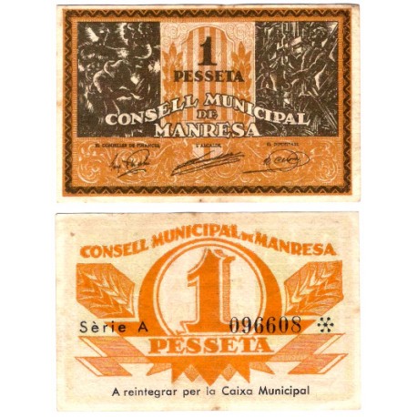 Manresa. 1937. 1 Peseta (EBC) Serie A