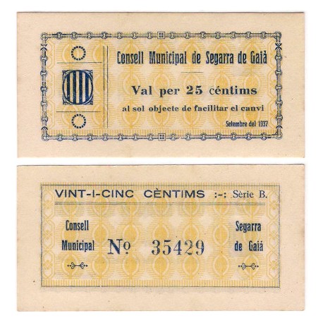 Segarra de Gaià. 1937. 25 Céntimos (SC)