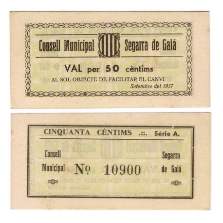 Segarra de Gaià. 1937. 50 Céntimos (SC)