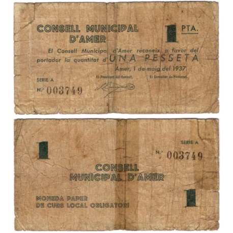 Amer. 1937. 1 Peseta (RC+) Roturas y adhesivo