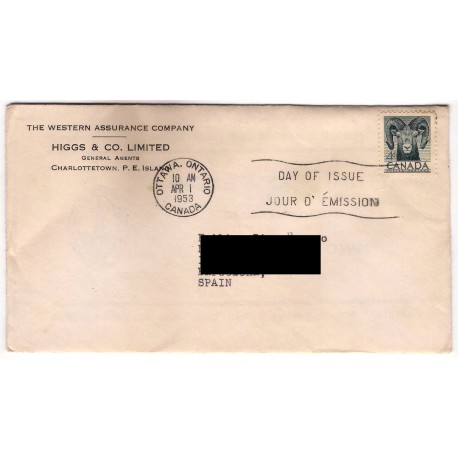 Sobre Primer Día. Canadá. 1953. The Western Assurance Company (Nuevo)