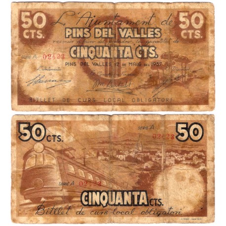 Pins del Vallés. 1937. 50 Céntimos (BC/BC-)