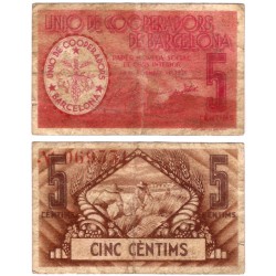 Unió de Cooperadors de Barcelona. 1936. 5 Céntimos (BC)