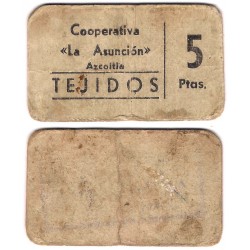 Cooperativa La Asunción. Azcoitia. Tejidos. 5 Pesetas (BC)