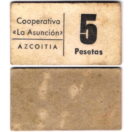 Cooperativa La Asunción. Azcoitia. 5 Pesetas (BC)