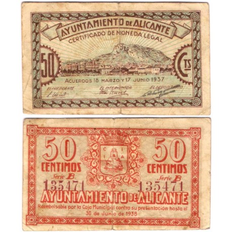 Alicante. 1937. 50 Céntimos (BC+/BC) Serie B