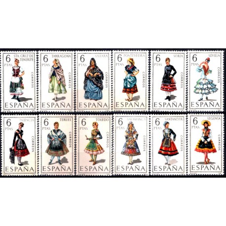 (1949 a 1960) 1970. Trajes Típicos Españoles. Serie de 12 Valores (Nuevo)
