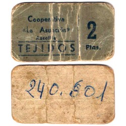 Cooperativa La Asunción. Azcoitia. 2 Pesetas (BC)