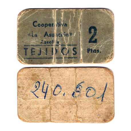 Cooperativa La Asunción. Azcoitia. 2 Pesetas (BC)