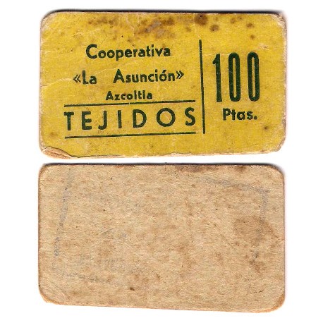 Cooperativa La Asunción. Azcoitia. 100 Pesetas (BC)