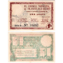 Vilanova i la Geltrú. 1937. 1 Peseta (SC) Serie B