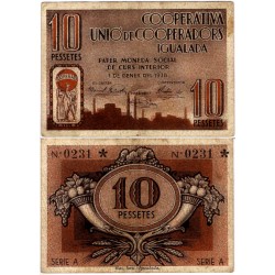 Cooperativa Unió de Cooperadors. Igualada. 1938. 10 Pesetas (MBC)