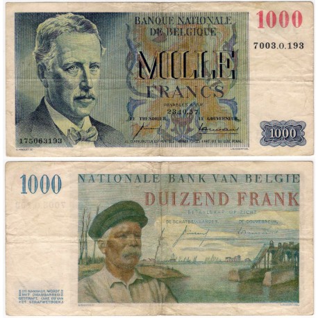 (131a) Bélgica. 1957. 1000 Francs (MBC+)