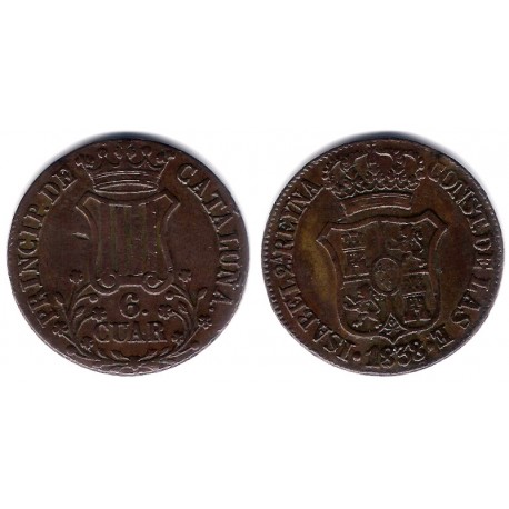 Isabel II. 1838. 6 Cuartos (MBC+) Ceca de Cataluña