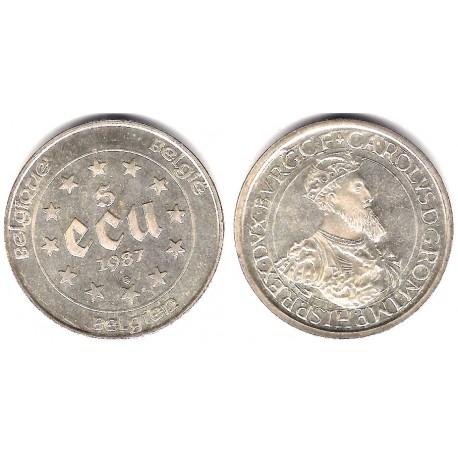(166) Bélgica. 1987. 5 Ecu (SC) (Plata)