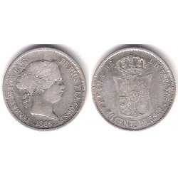 Isabel II. 1866. 40 Céntimos de Escudo (BC) (Plata) Ceca de Madrid