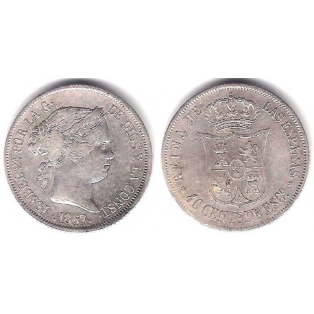 Isabel II. 1867. 40 Céntimos de Escudo (BC+) (Plata) Ceca de Madrid