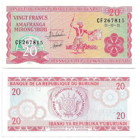 (27c) Burundi. 1991. 20 Francs (SC)