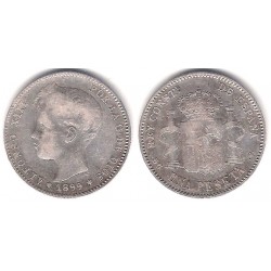 Alfonso XIII. 1899*(---99). 1 Peseta (BC) (Plata) Ceca de Madrid SG-V