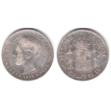 Alfonso XIII. 1899*(---99). 1 Peseta (BC) (Plata) Ceca de Madrid SG-V